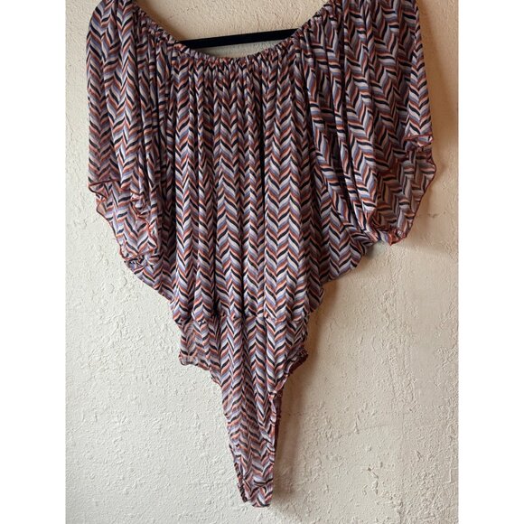 Chevron Off-Shoulder Poncho body Suit L Willow Root Chiffon READ - Picture 8 of 8